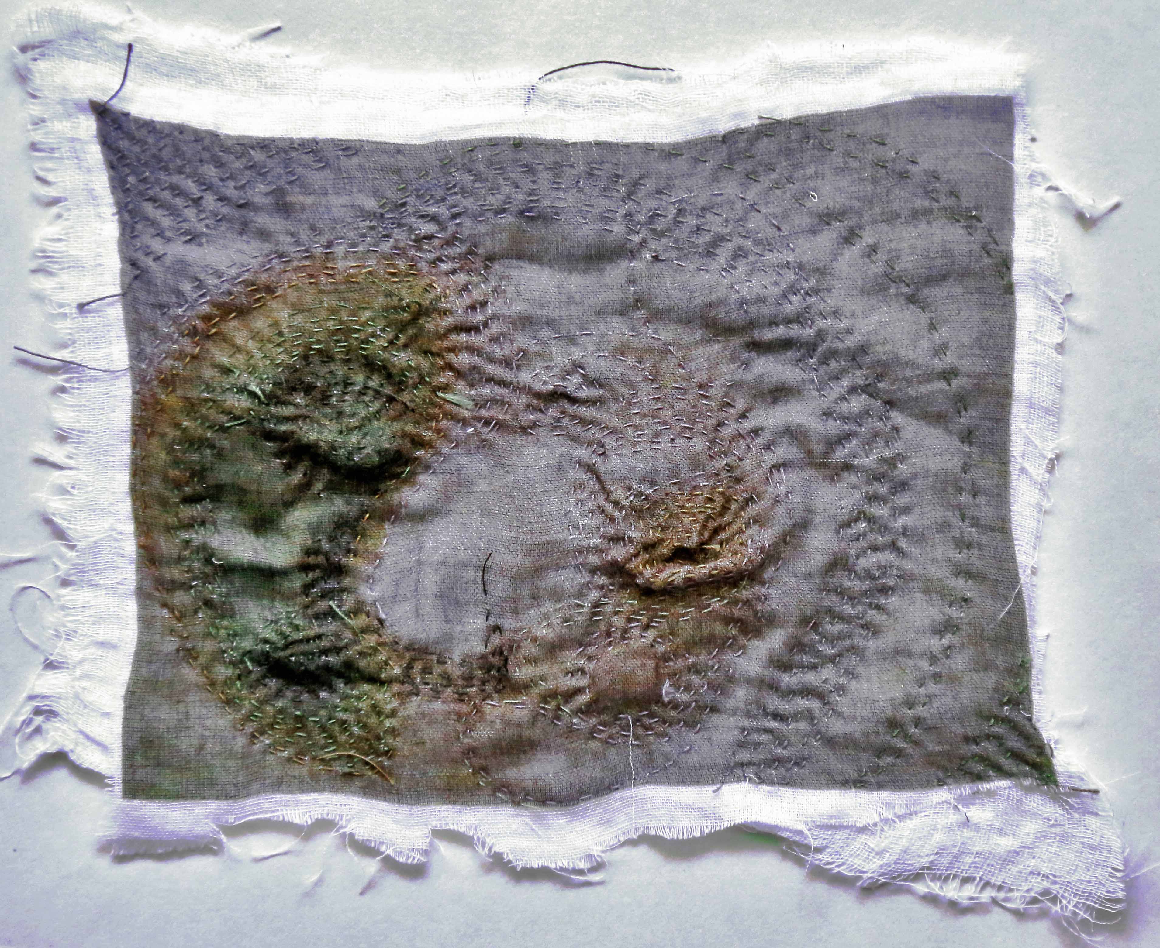 Just Looking V, 2012 [set of two] [4.6 x 6.5 inches - unframed] Materials: cotton voile, cotton floss, cotton-polyester thread Technique: photography, digital printing, tearing, layering, stitching, embroidery