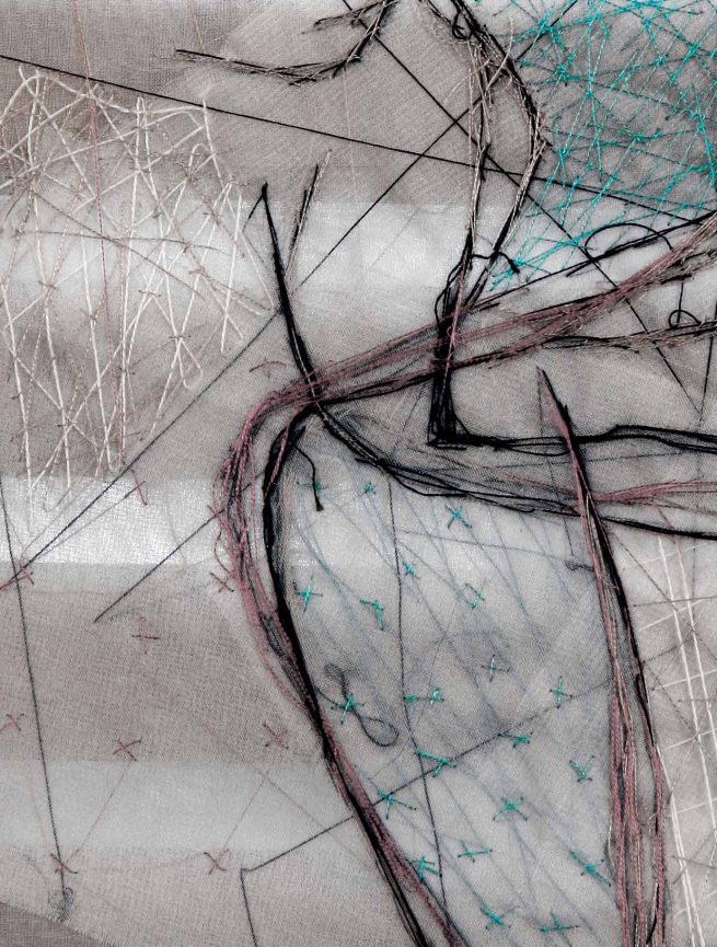 The Crosses I Must bear...[14 x 15.5 inches] rayon thread on slik organza, Embroidery 2008