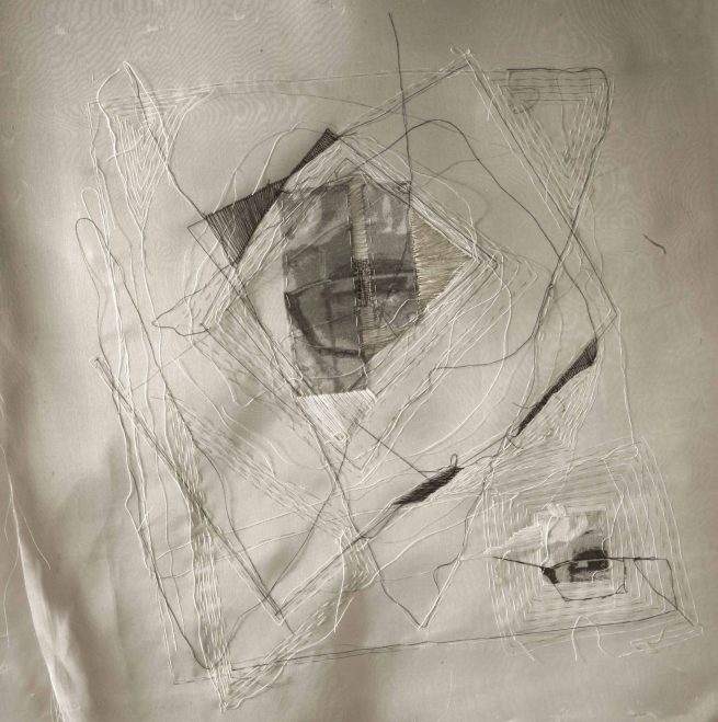 Streets of Confusion [2009] Polyester cotton, paper, silk organza Embroidery and digital printing [18 x 19 inches]